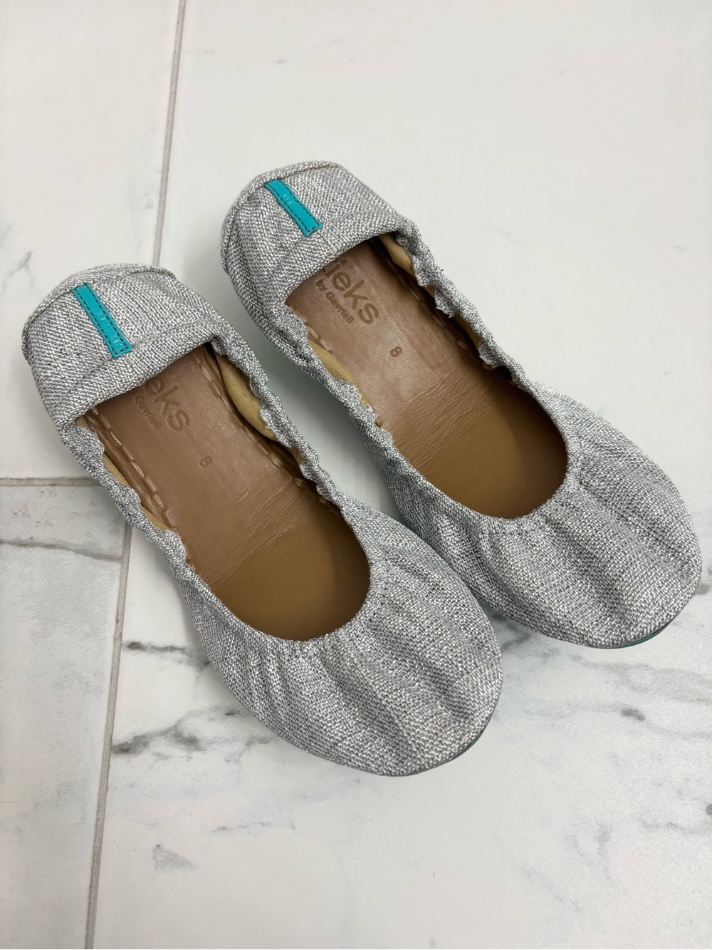 Tieks Silver Lake Textured Foldable Ballet Flats Womens 8 Light Grey